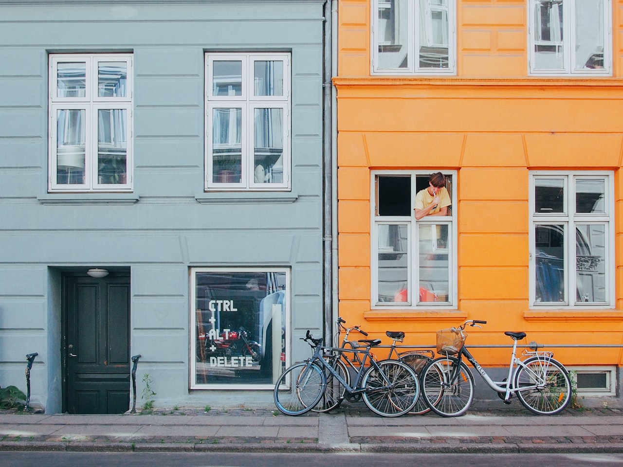 Cyclists on a Copenhagen street, Denmark